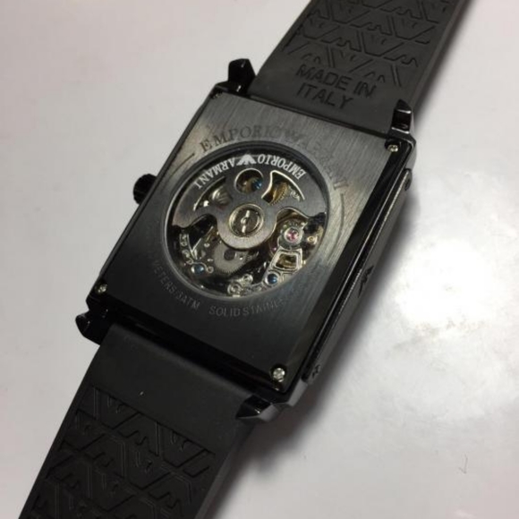 Emporio Armani Meccanico Black Rectangular Dial Silicone Strap Automatic Watch - Picture 7 of 15